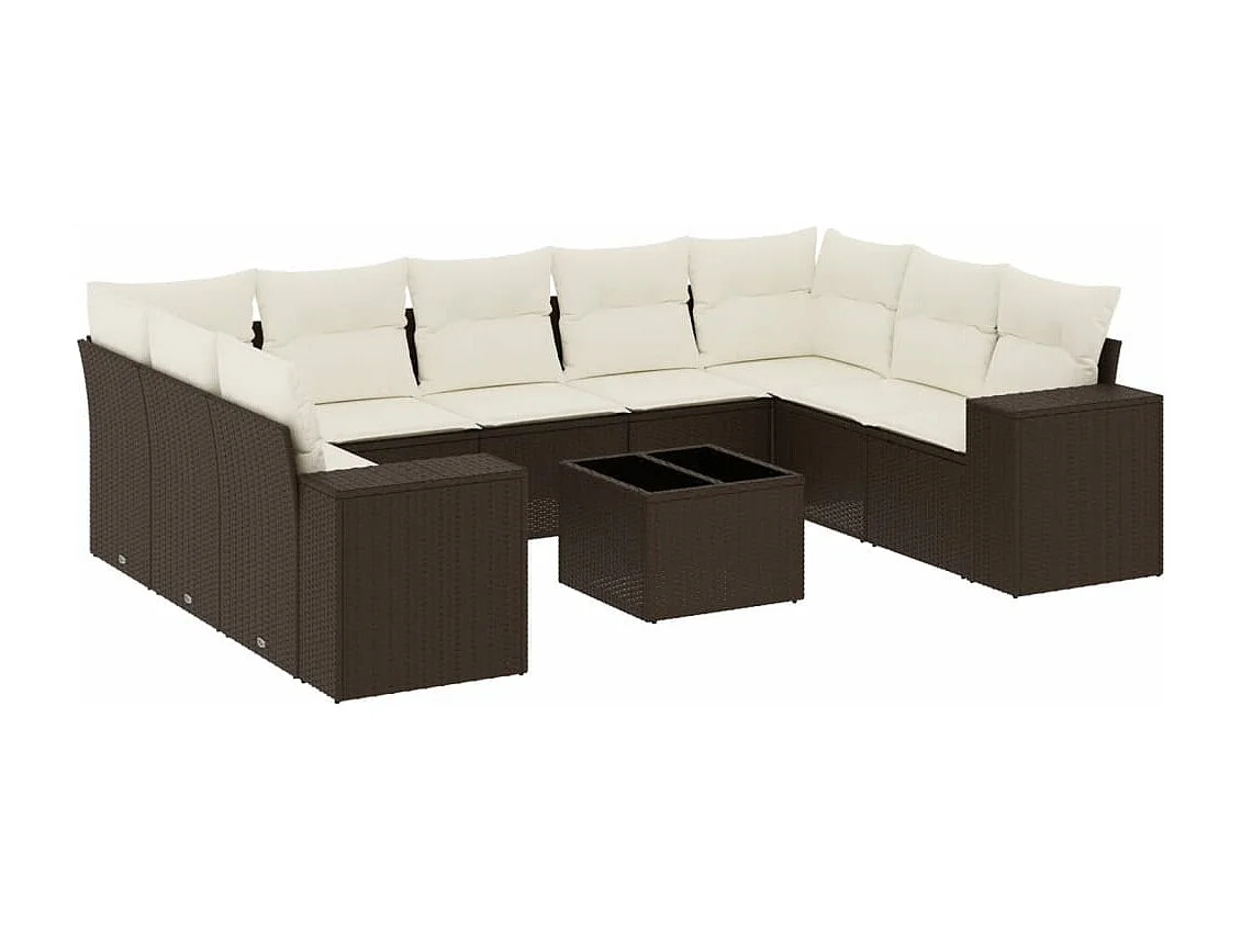 Set de sofás de jardín 10 piezas y cojines ratán sintético marrón