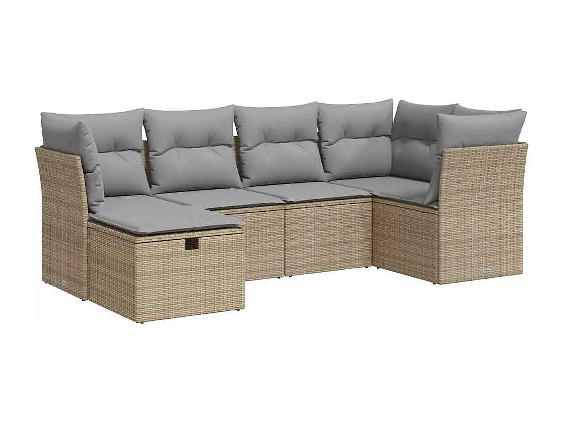 6-delige Loungeset met kussens poly rattan beige
