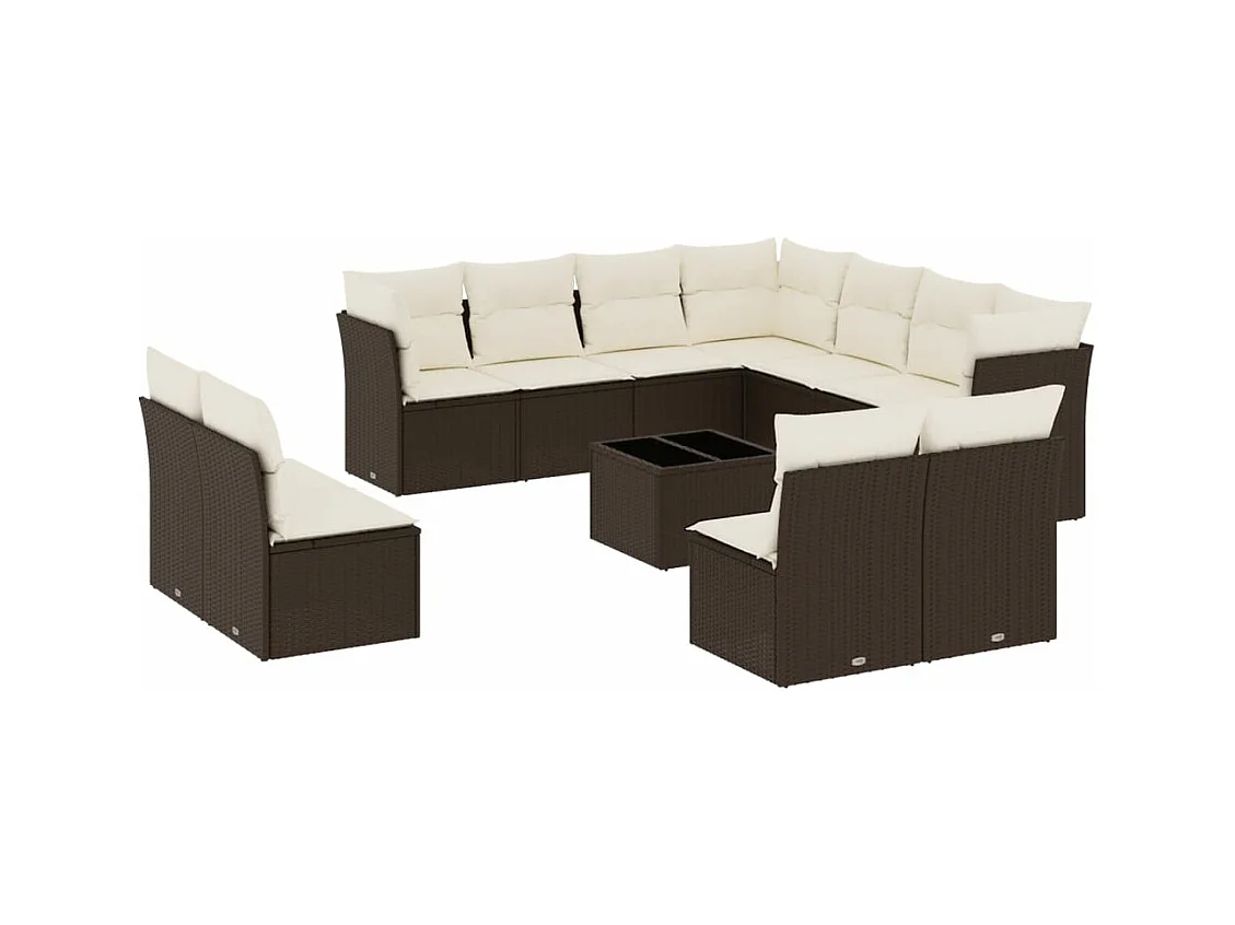Set de sofás de jardín y cojines 12 piezas ratán sintético marrón