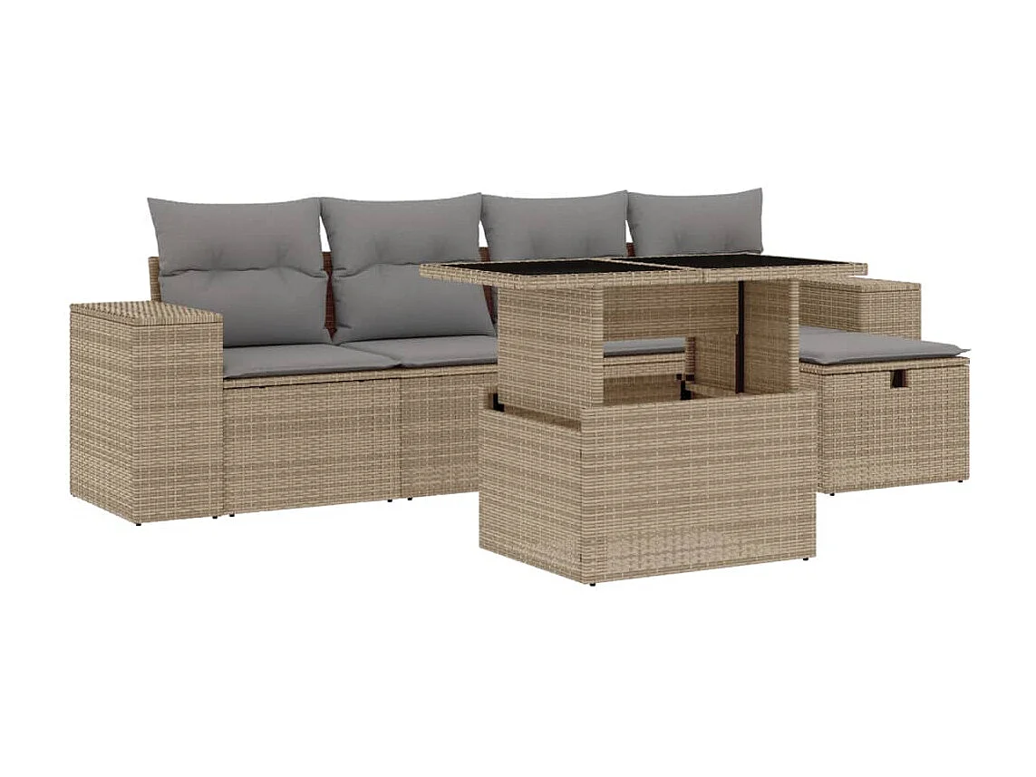 Salon de jardin avec coussins 6 pièces beige résine tressée