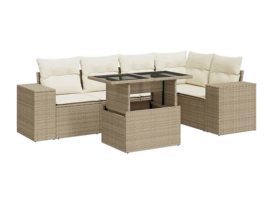 Salon de jardin avec coussins 6 pièces beige résine tressée