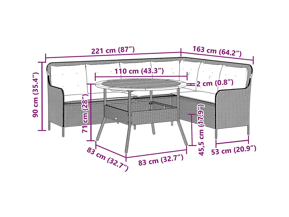 Salon de jardin avec coussins 2 pièces beige résine tressée