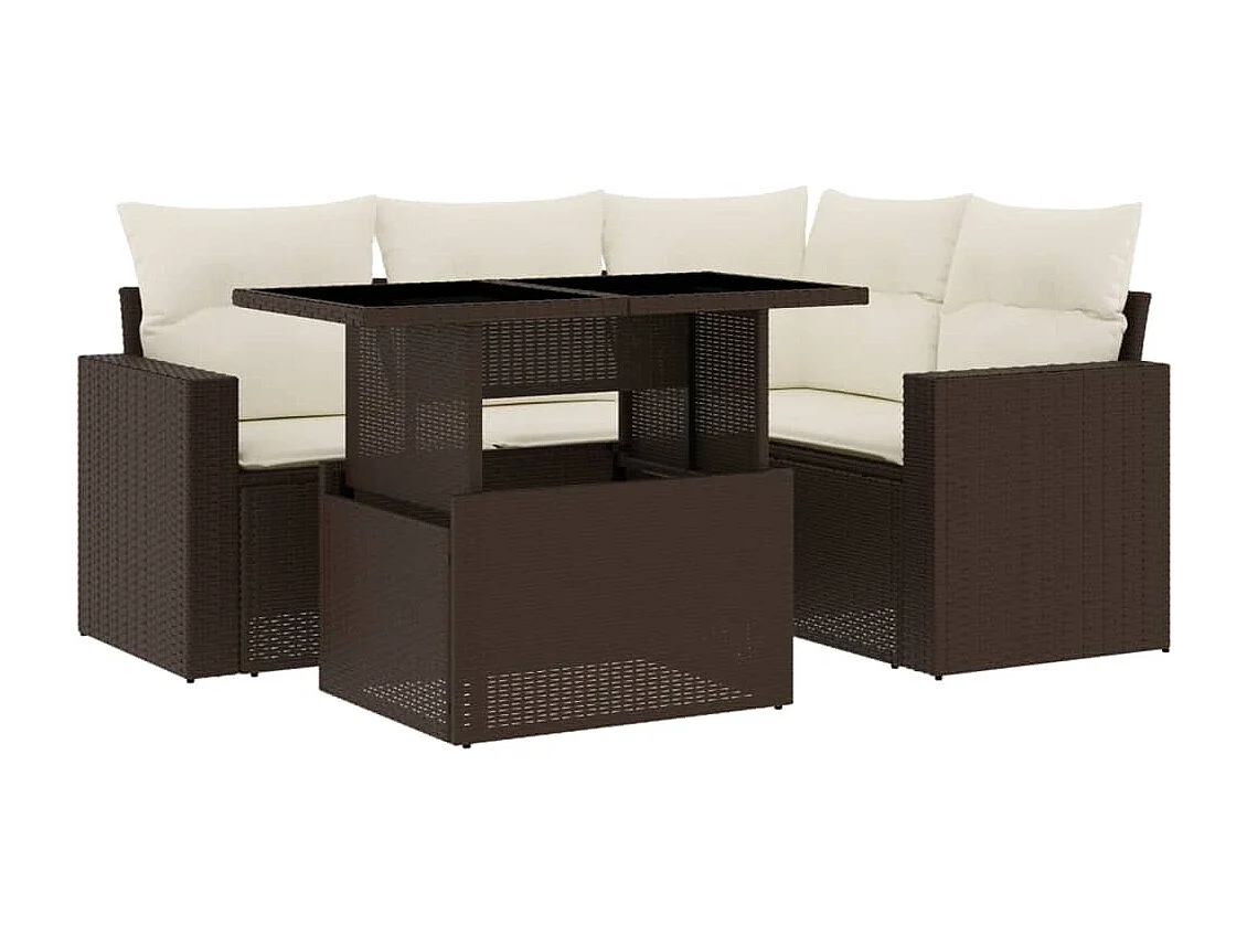 Salon de jardin avec coussins 5 pièces marron résine tressée