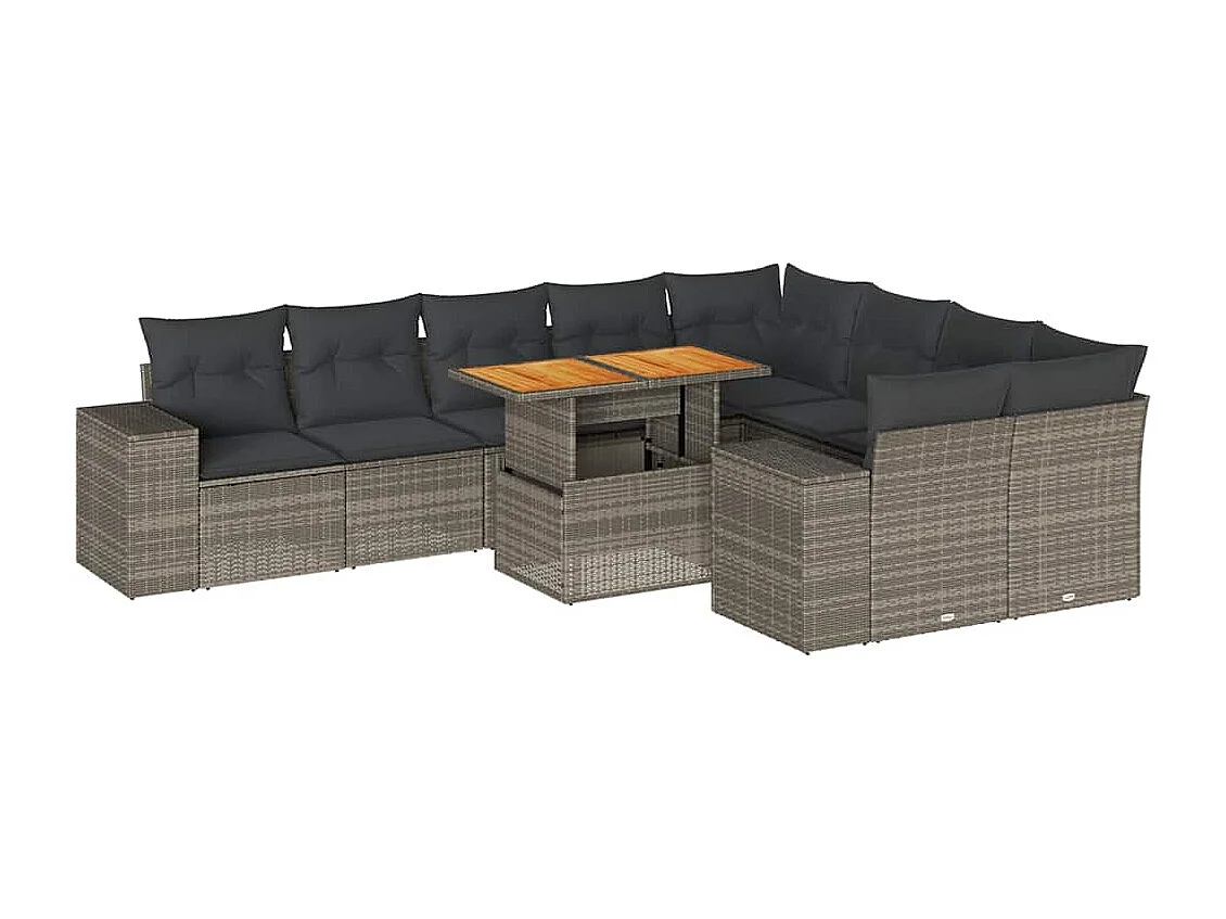 10 peças conjunto sofás jardim almofadões vime PE/acácia cinzento