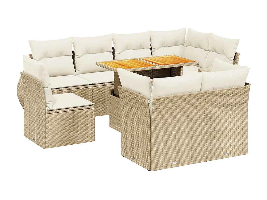 Salon de jardin avec coussins 9 pièces beige résine tressée