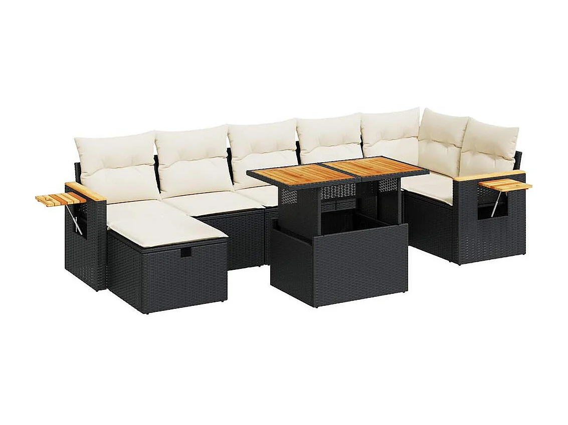 Set de muebles de jardín 5 piezas y cojines ratán sintético negro