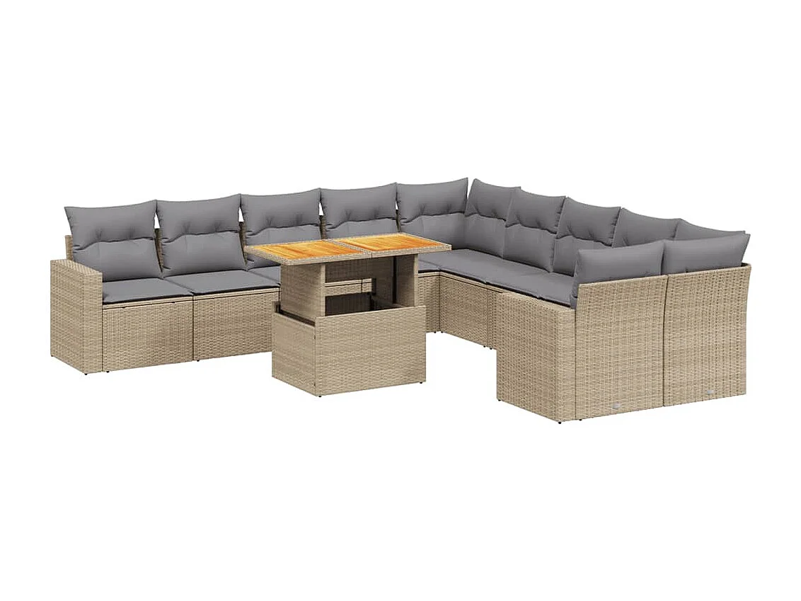 11-delige Tuinset met kussens poly rattan beige