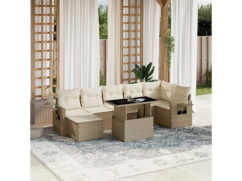 8-delige Loungeset met kussens poly rattan beige