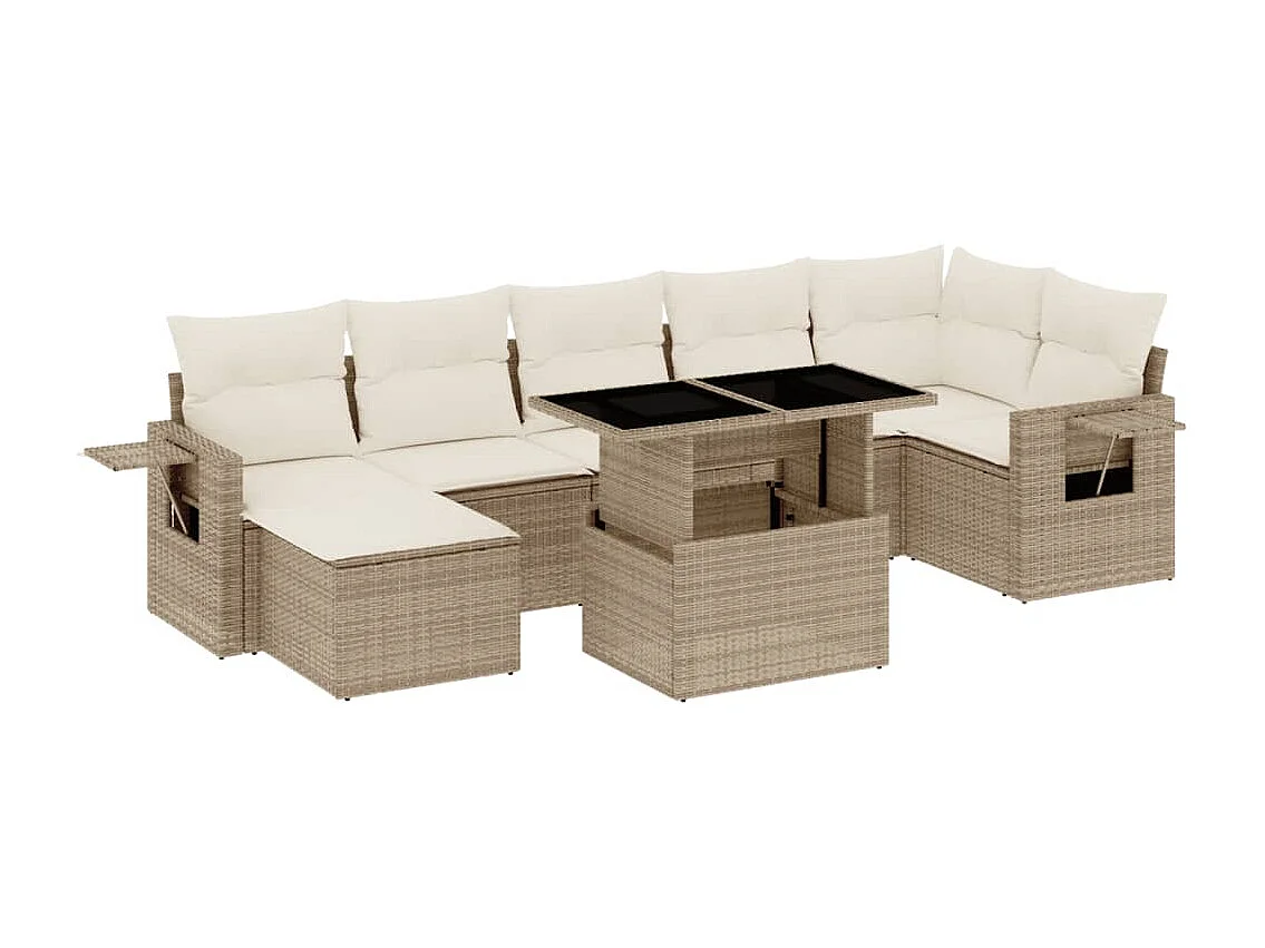 8-delige Loungeset met kussens poly rattan beige