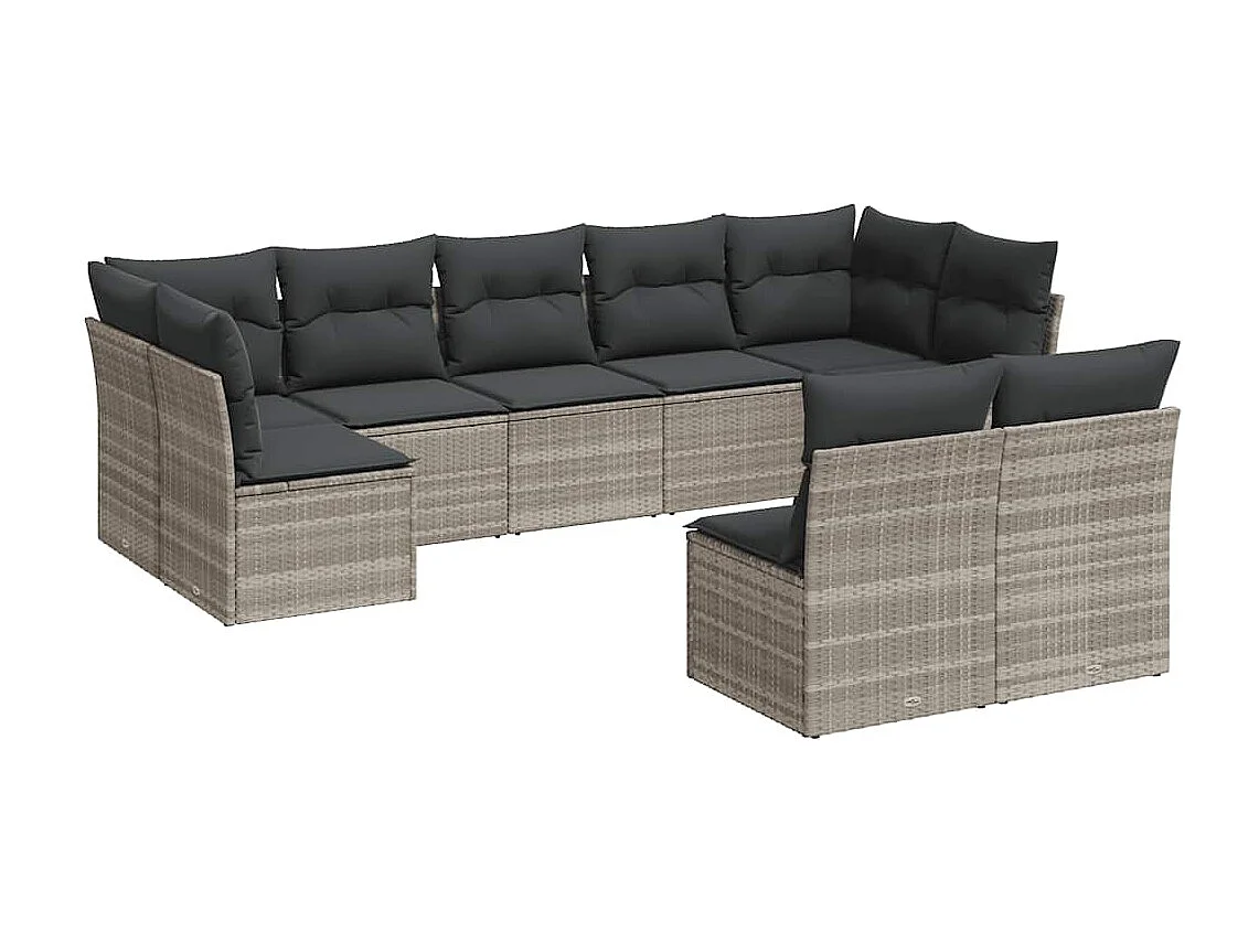 Salon de jardin 9 pièces avec coussins gris clair résine tressée