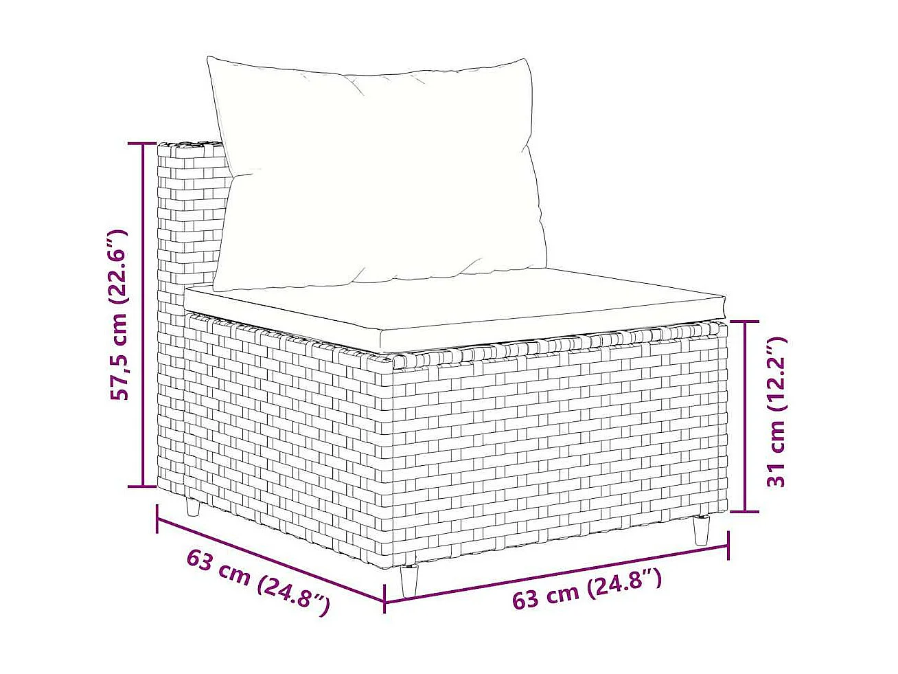 8 peças conjunto lounge de jardim com almofadões vime PE cinzento