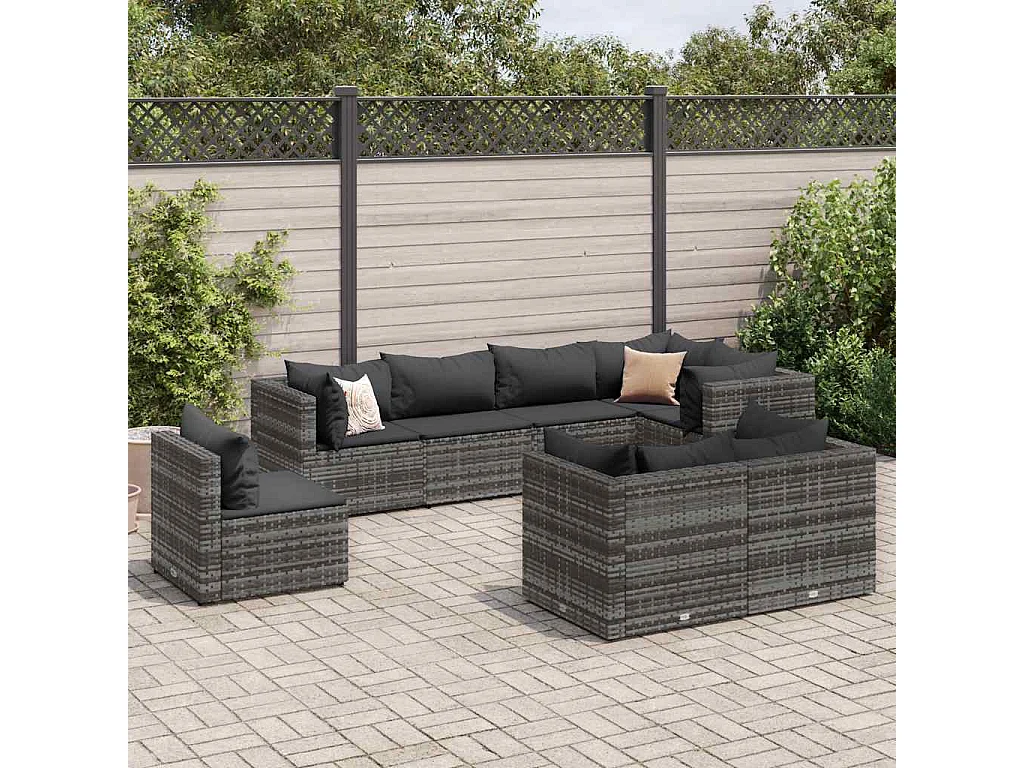 Salon de jardin 8 pièces avec coussins Gris Résine tressée
