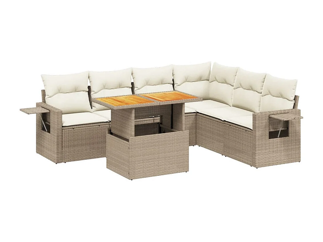Salon de jardin avec coussins 7 pièces beige résine tressée