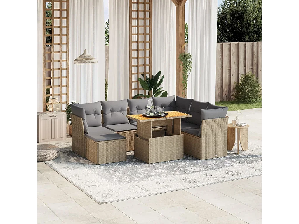 Juego de sofás de jardín con cojines beige 8 piezas ratán PE