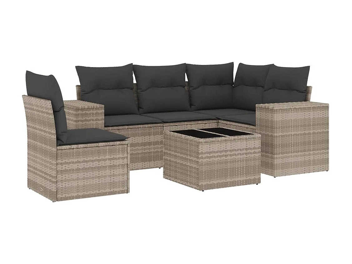 Set de sofás de jardín 6 piezas y cojines ratán sintético gris