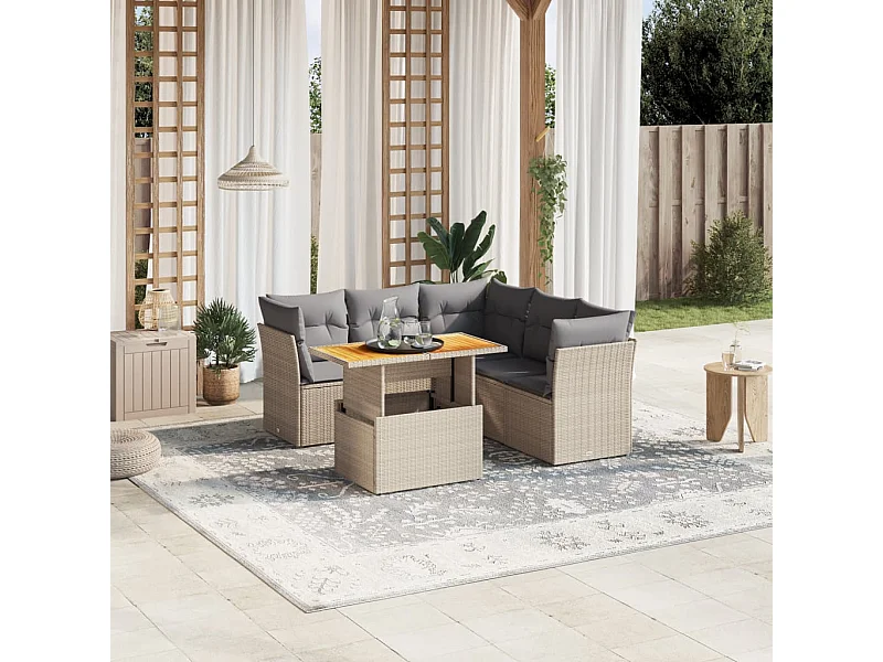 Juego de sofás jardín con cojines 5 piezas ratán sintético beige