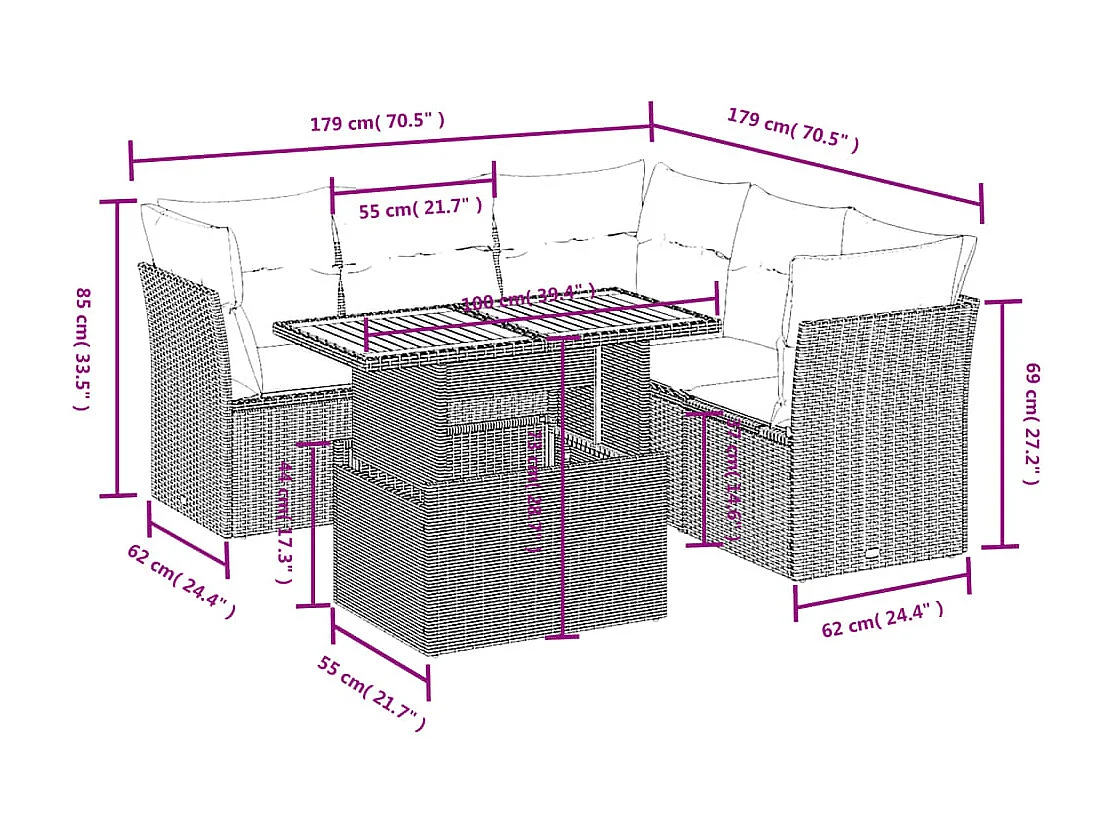Juego de sofás jardín con cojines 5 piezas ratán sintético beige