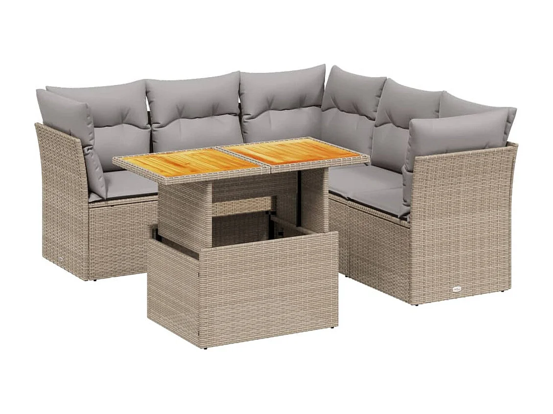 Juego de sofás jardín con cojines 5 piezas ratán sintético beige