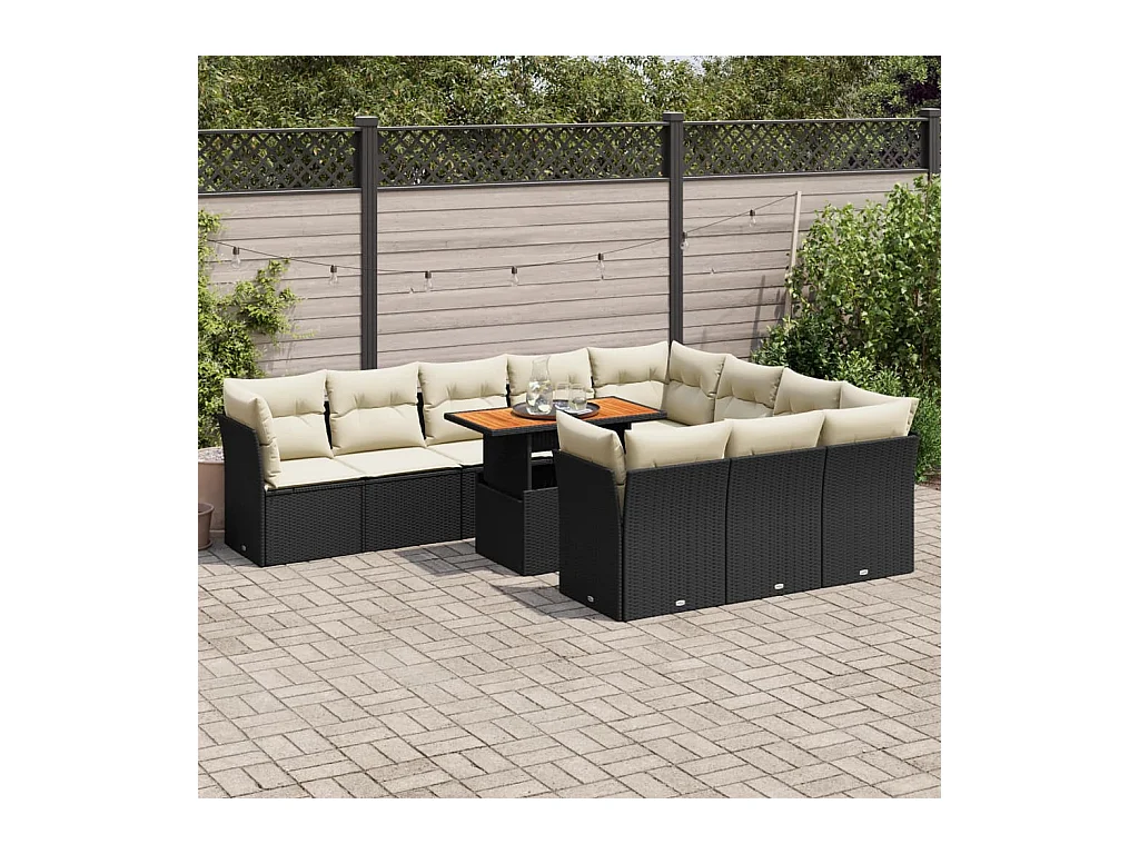 11 peças conjunto sofás de jardim com almofadões vime PE preto
