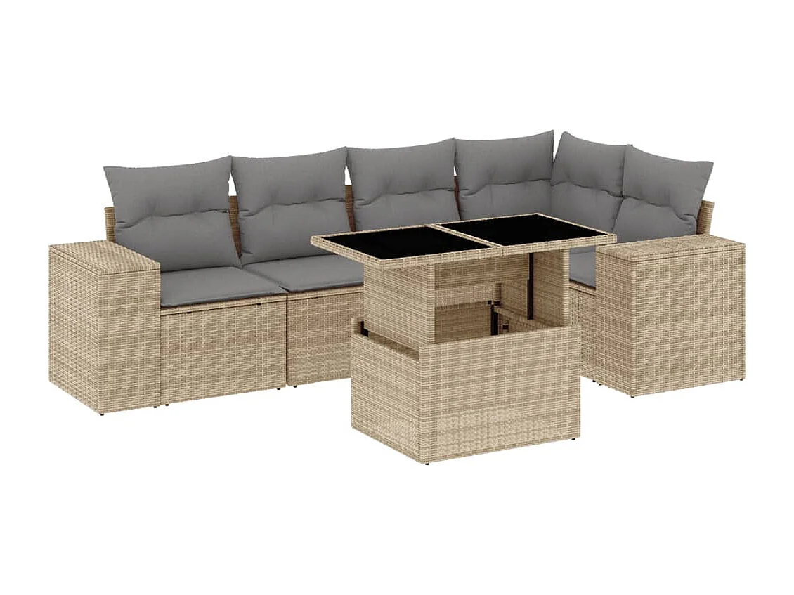 Salon de jardin avec coussins 6 pièces beige résine tressée