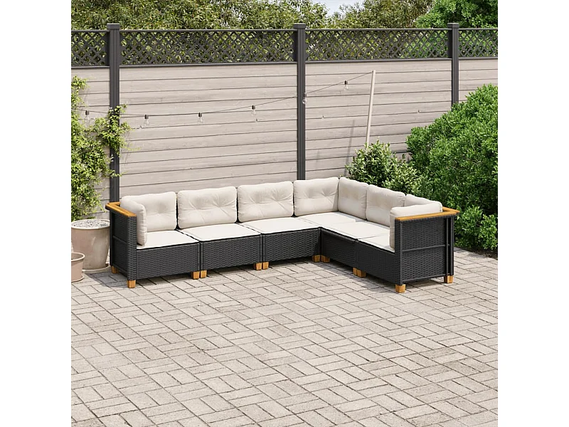6-delige Loungeset met kussens poly rattan zwart