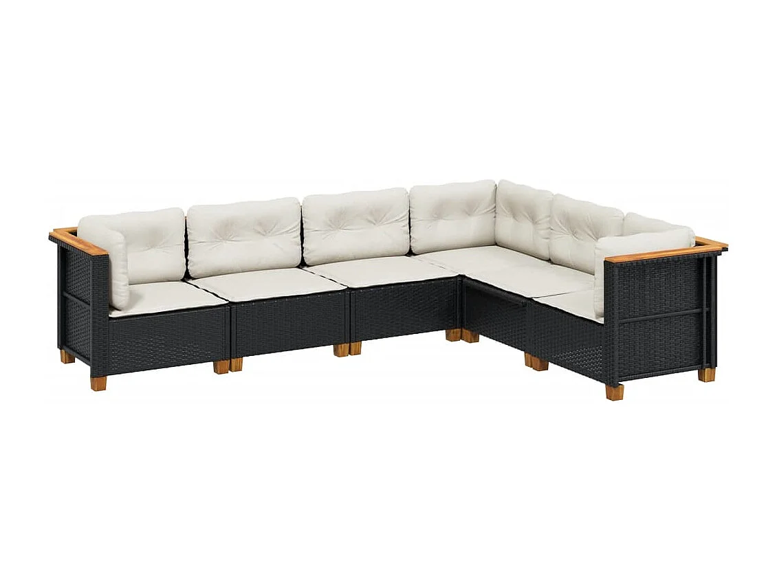 Salon de jardin 6 pièces avec coussins noir résine tressée