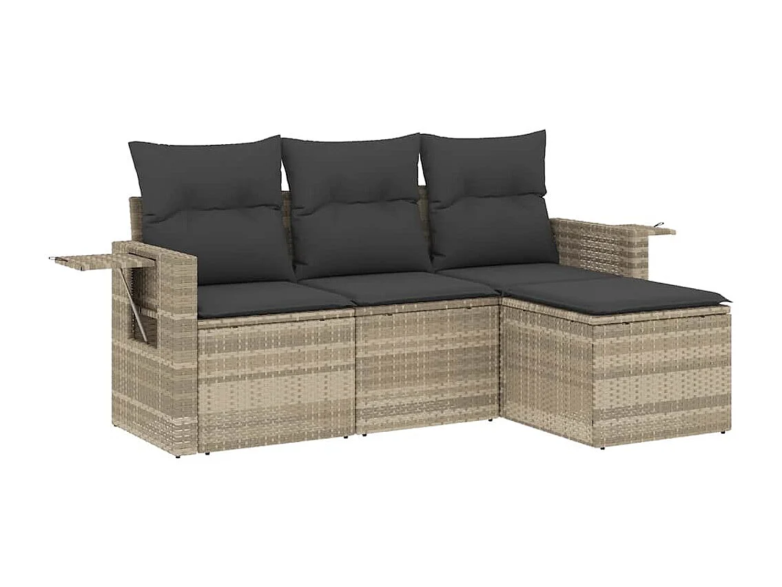 Salon de jardin 4 pièces avec coussins gris clair résine tressée