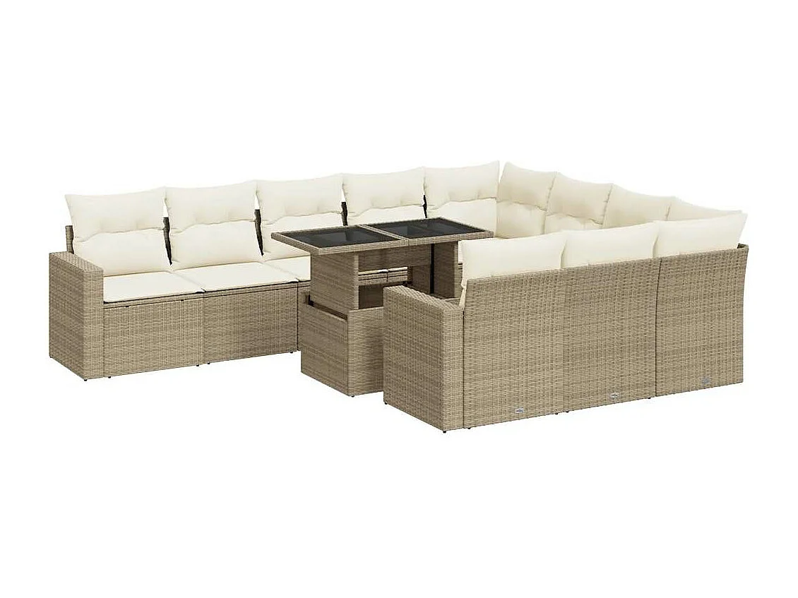 Salon de jardin 11 pièces avec coussins beige résine tressée