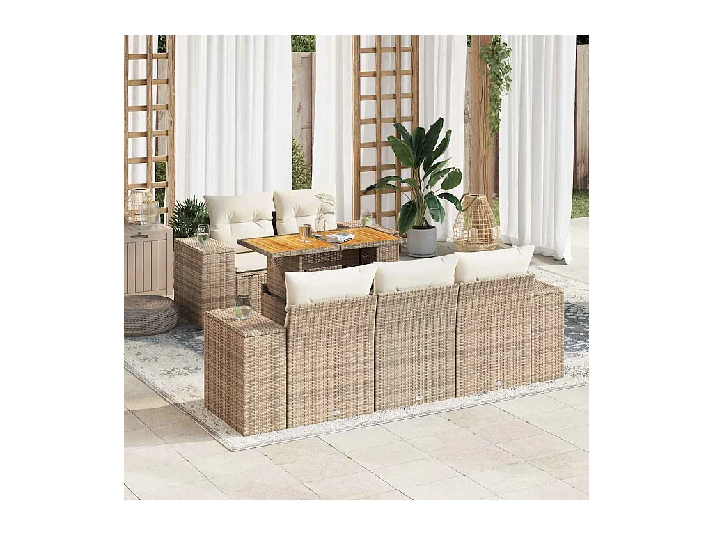 Juego de sofás jardín con cojines 6 piezas ratán sintético beige