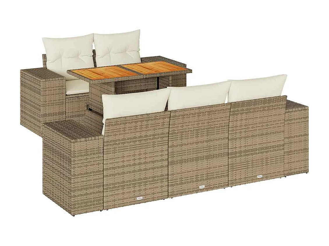 Salon de jardin avec coussins 6 pièces beige résine tressée
