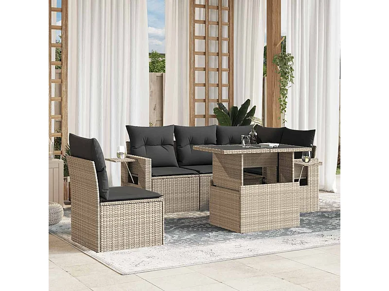 6-delige Loungeset met kussens poly rattan lichtgrijs