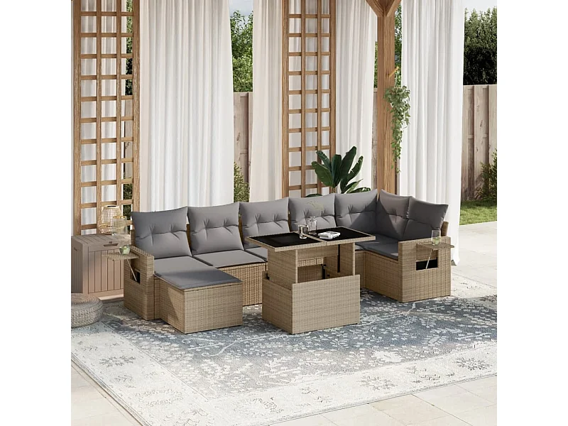 8 peças conjunto de sofás para jardim com almofadões vime PE bege