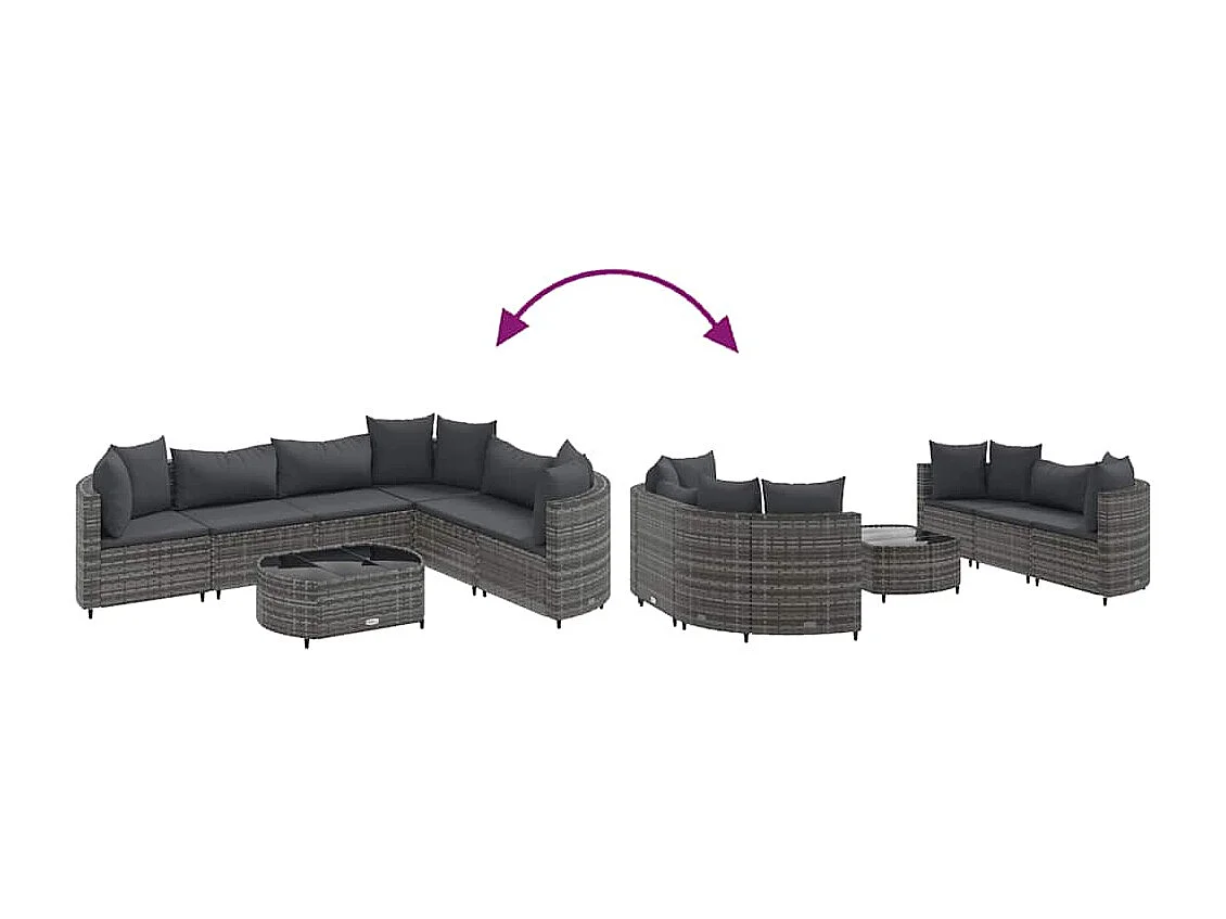 Set de sofás de jardín 7 piezas con cojines ratán sintético gris