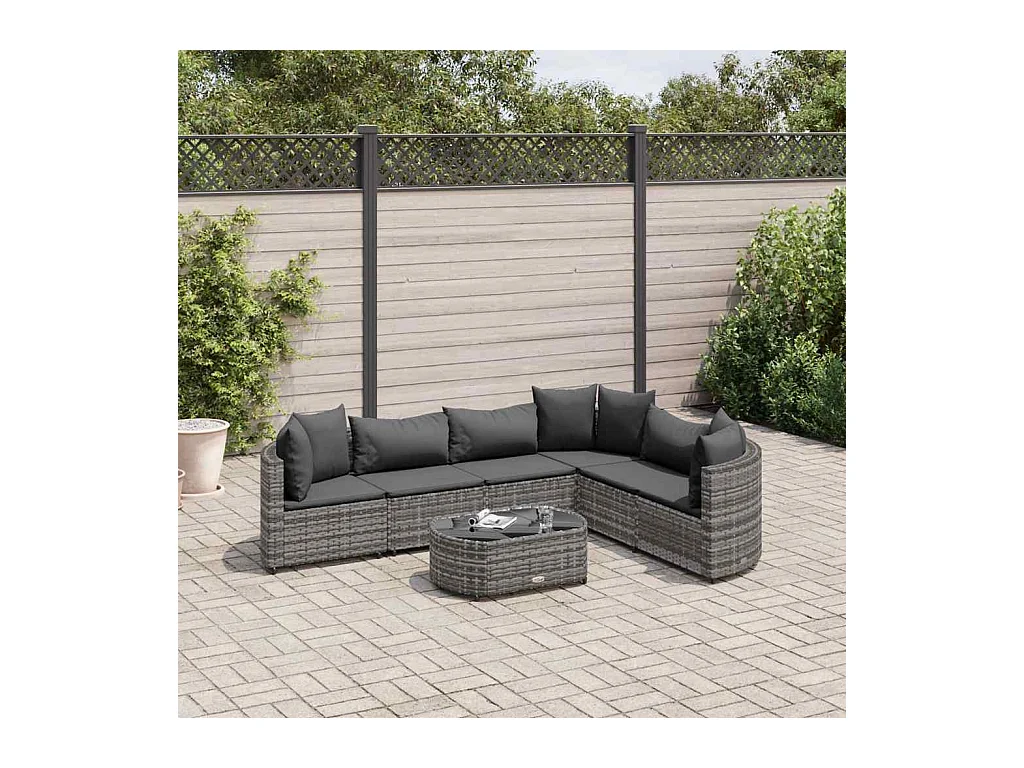Salon de jardin avec coussins 7 pièces gris résine tressée