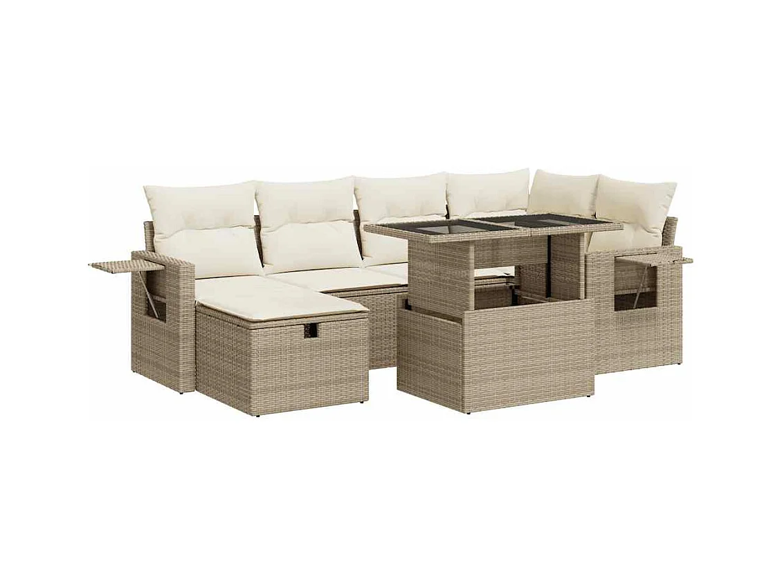 Salon de jardin avec coussins 7 pièces beige résine tressée