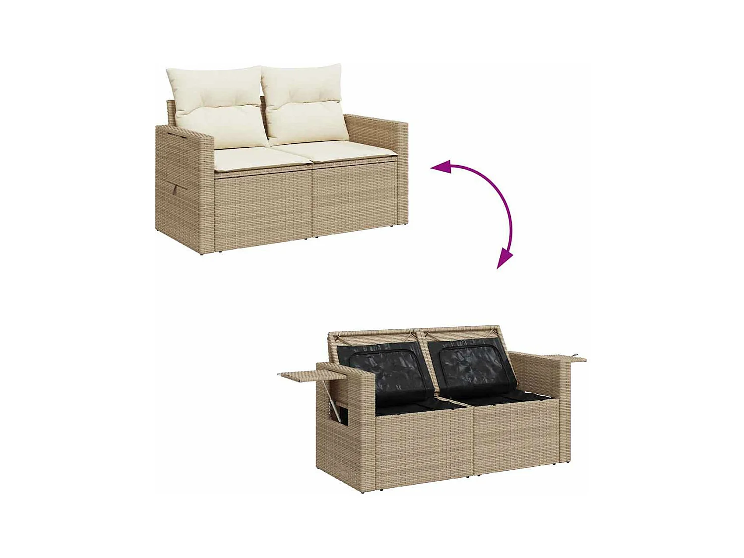 Salon de jardin avec coussins 7 pièces beige résine tressée