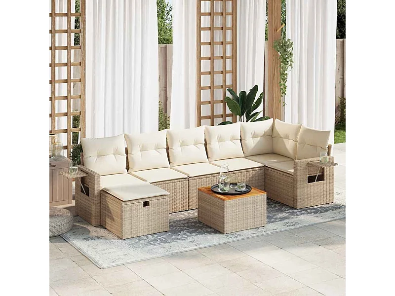 Salon de jardin avec coussins 8 pièces beige résine tressée