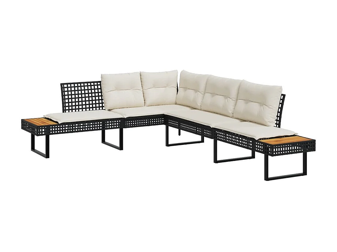 2-delige Loungeset met kussens poly rattan en acaciahout zwart