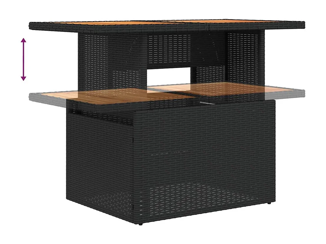 2-delige Loungeset met kussens poly rattan en acaciahout zwart