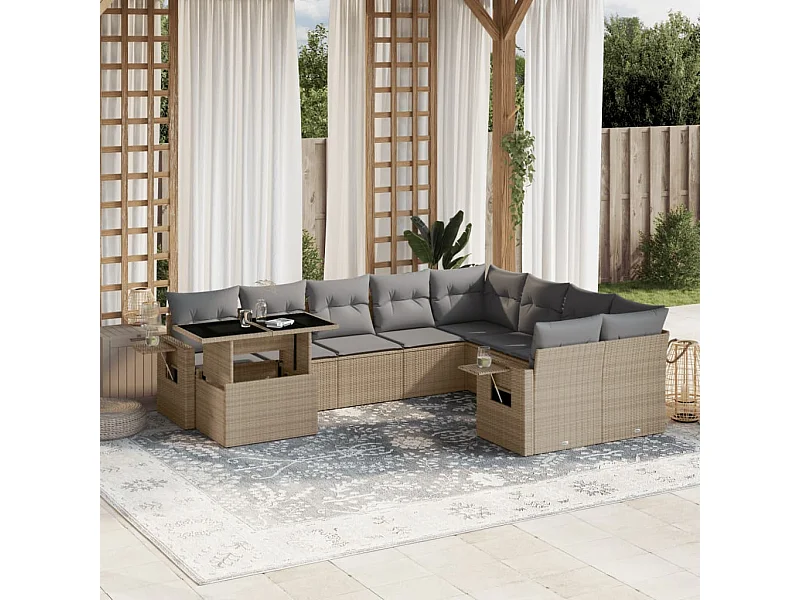 10 peças conjunto de sofás para jardim com almofadões vime PE bege