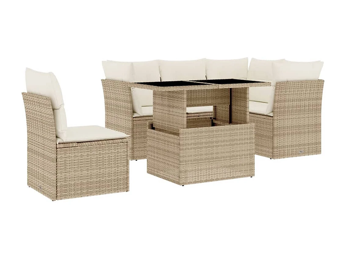 Salon de jardin avec coussins 6 pièces beige résine tressée