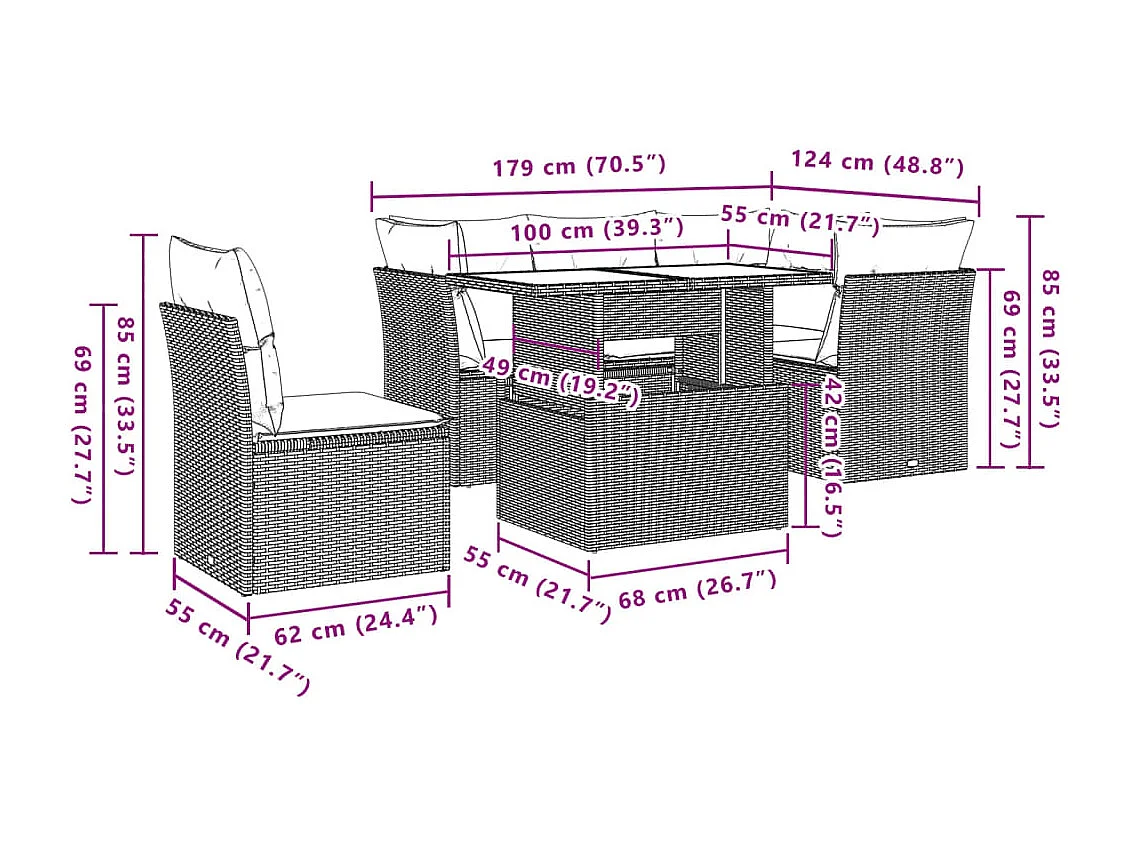 Salon de jardin avec coussins 6 pièces beige résine tressée