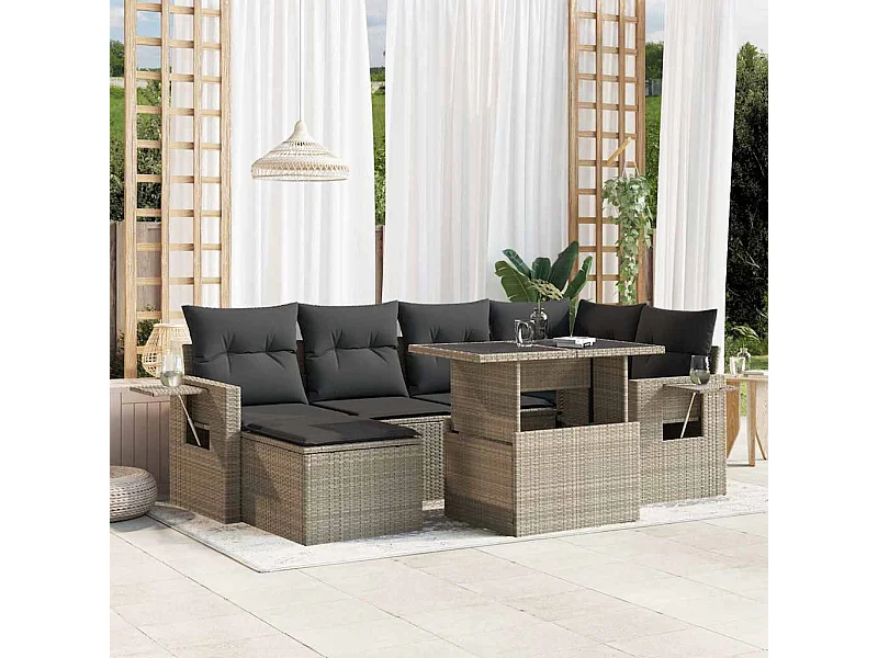 Salon de jardin avec coussins 7 pièces gris clair résine tressée