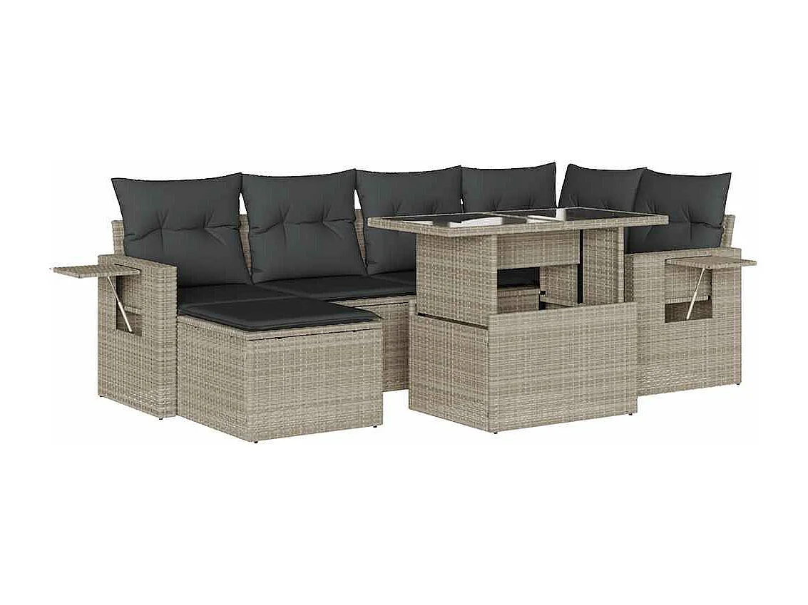 Salon de jardin avec coussins 7 pièces gris clair résine tressée