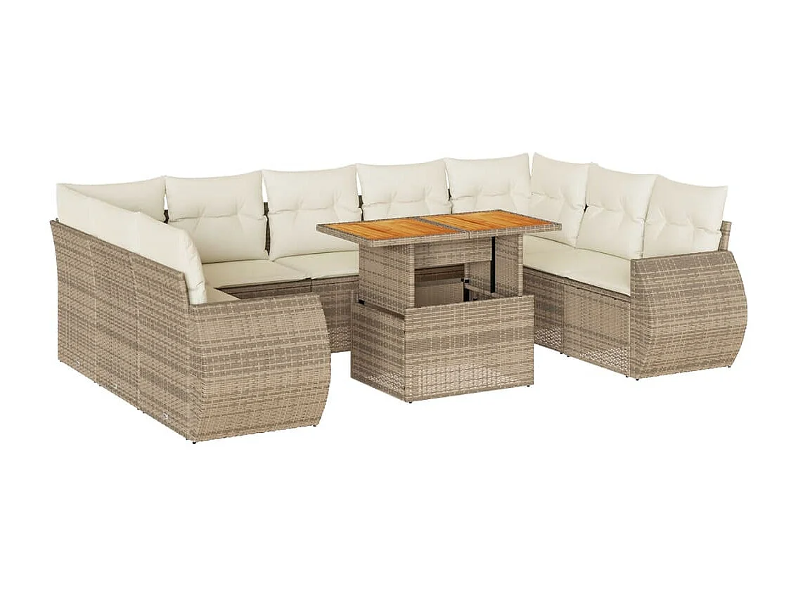 Salon de jardin avec coussins 10 pièces beige résine tressée