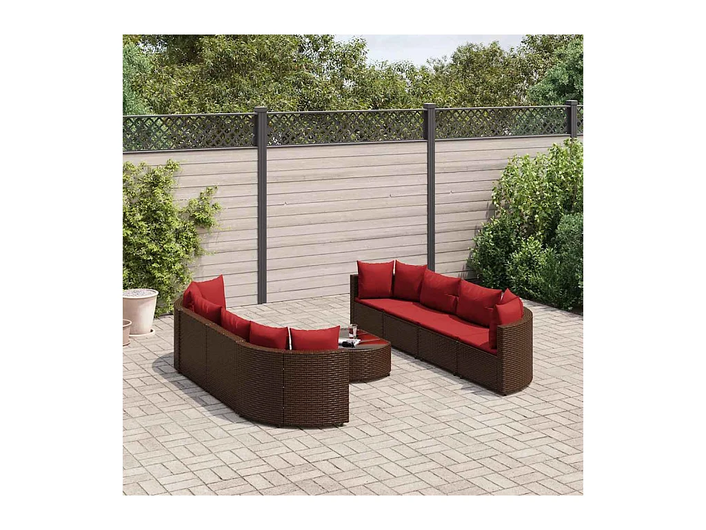 Salon de jardin avec coussins 9 pièces marron résine tressée