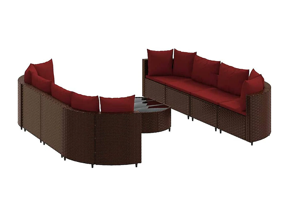 Salon de jardin avec coussins 9 pièces marron résine tressée