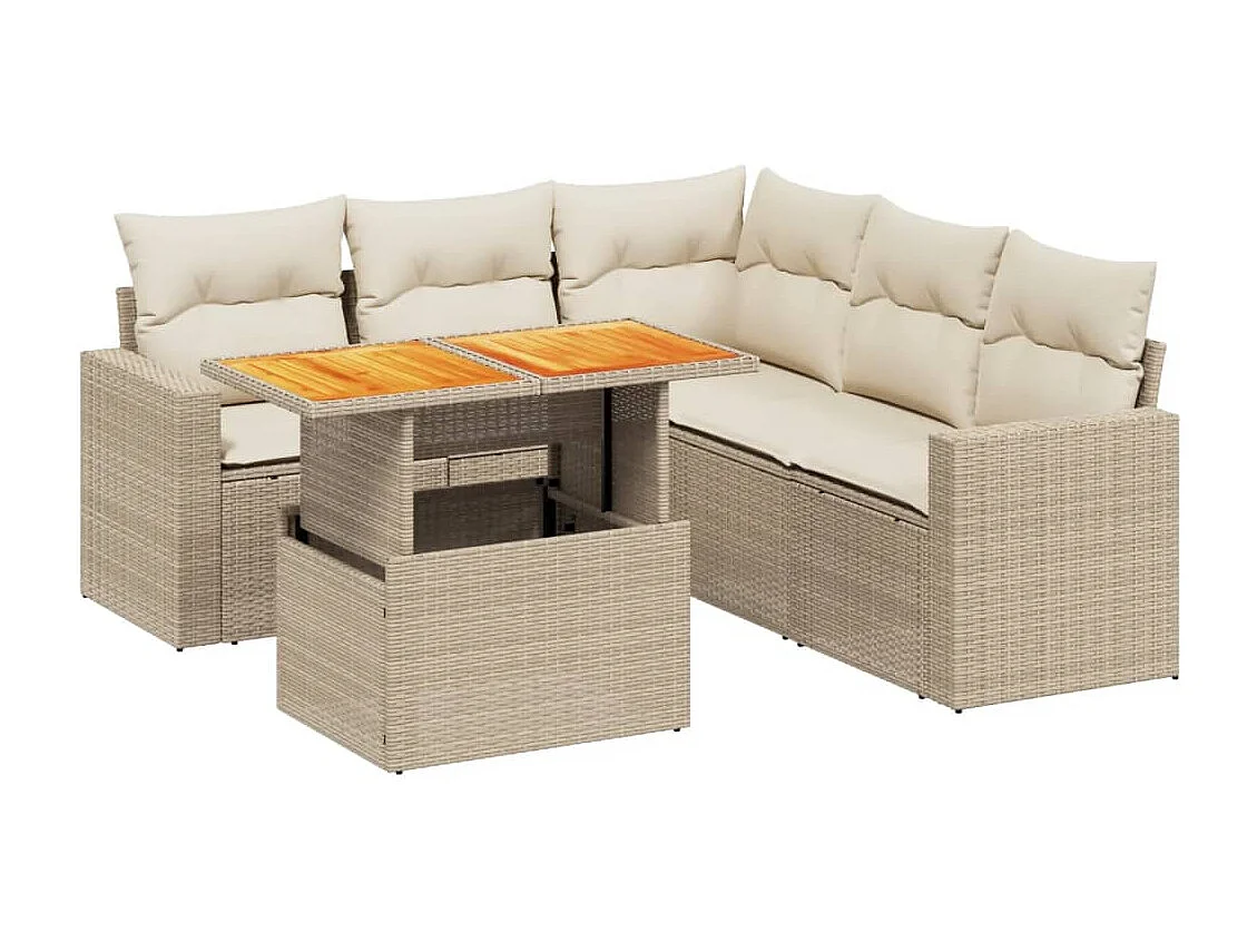 6-delige Loungeset met kussens poly rattan beige