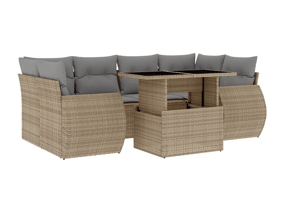 Salon de jardin avec coussins 7 pièces beige résine tressée