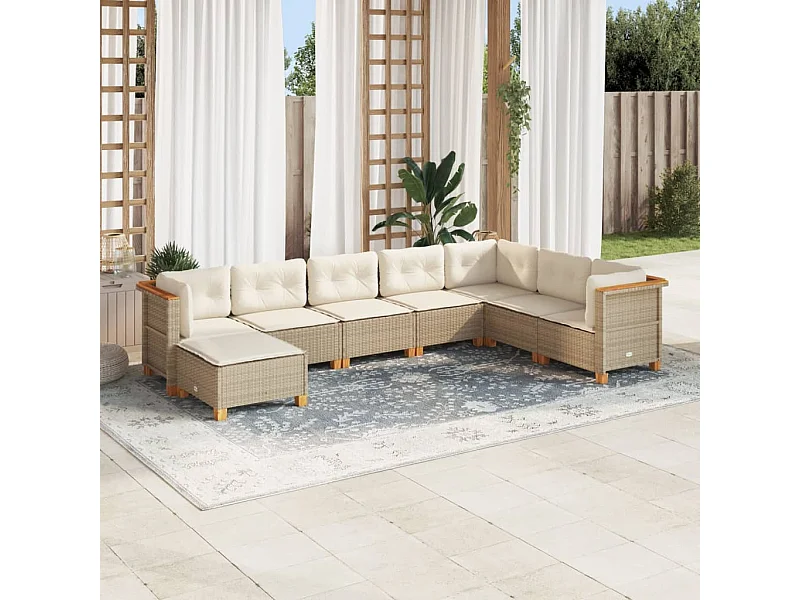 Salon de jardin avec coussins 8 pièces beige résine tressée